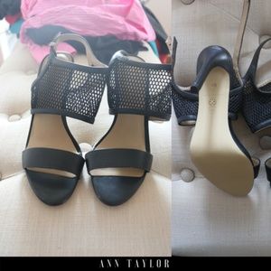 Ann Taylor Black Netted Double Strap Heels